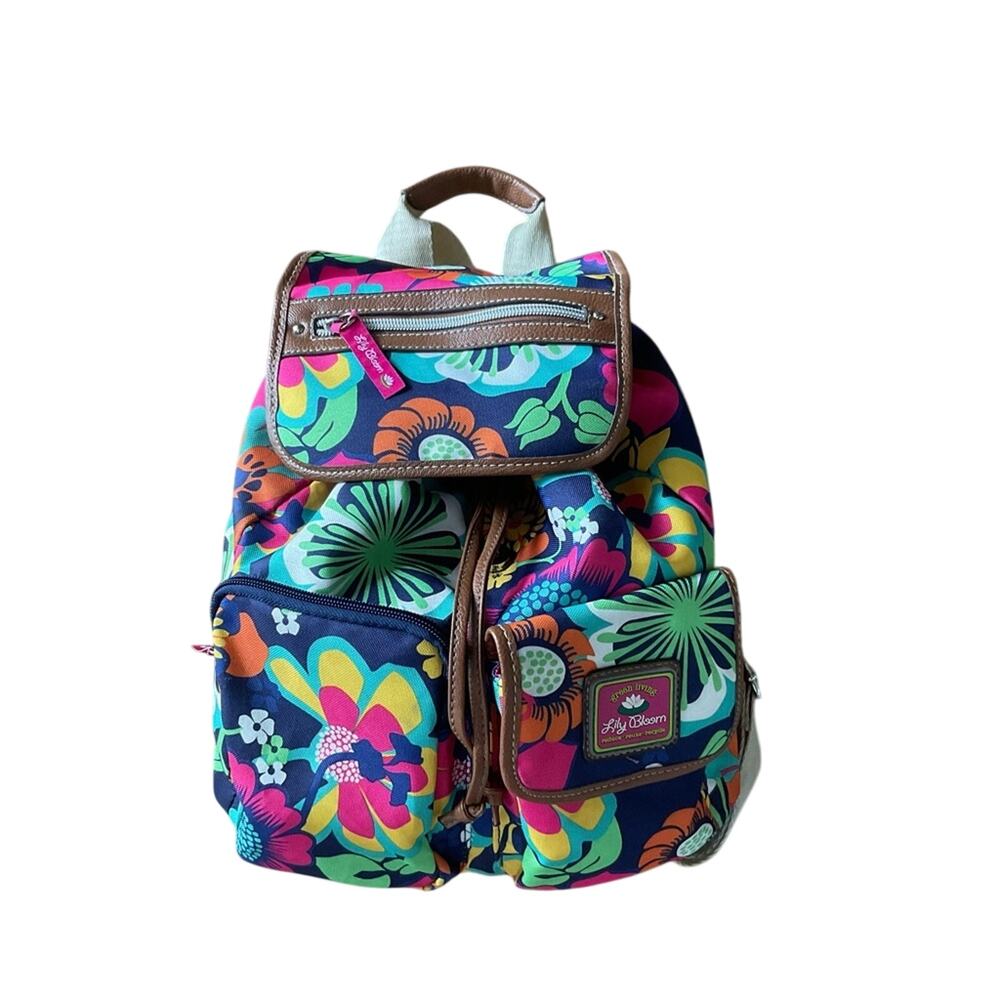 Lily Bloom Vibrant Flower Backpack Eco Friendly Drawstring Travel School Bag - Picture 2 of 12